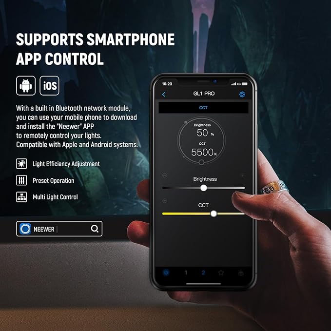 NEEWER GL1 PRO 15.5" Key Light Streaming Light, Video Light with 2.4G PC/Mac iOS/Android APP Control, 2800LM LED Panel Light with Desk Clamp Compatible with Elgato Stream Deck for Gaming Zoom, Silver