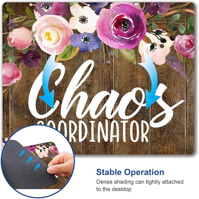 Mouse Pad, Chaos Coordinator Quotes Vintage Watercolor Floral Mouse Pad, Square Waterproof Mouse Pad Non-Slip Rubber Base MousePad