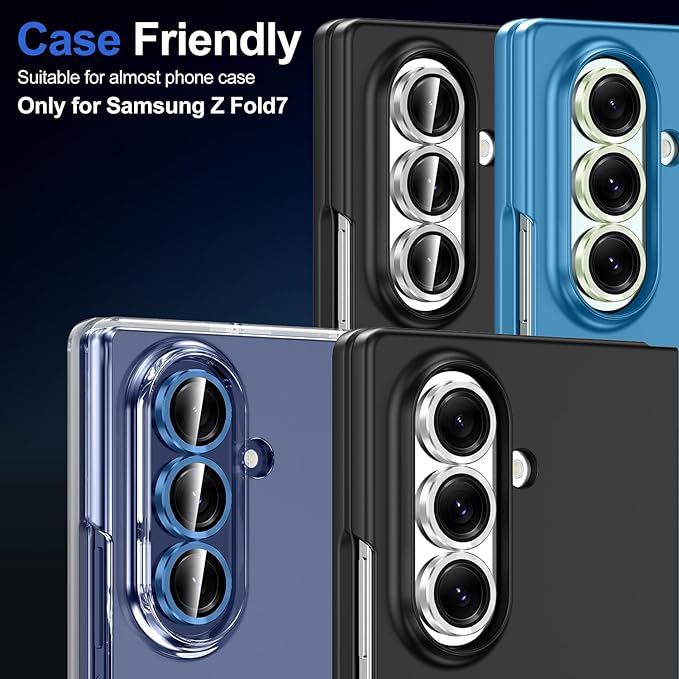 for Samsung Galaxy Z Fold 7 Camera Lens Protector, Individual Metal Ring Tempered Glass Lens Cover, [Strong Adsorption] Scratch Resistant Ultra-Thin HD Clear Lens Cover, 1 Set-Gray