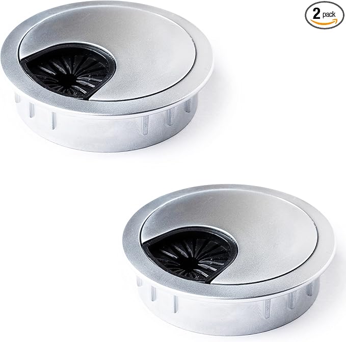 MAHDPRO Metal Desk Grommet 2 Inch (50 mm) Pack of 2-Silver (Pearl Chrome) Zinc Alloy Metallic Desk Cord Hole Cover to Arrange Cables & Wires Through Computer Table
