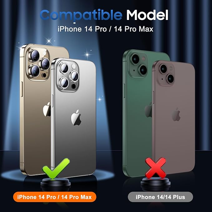 UniqueMe 3 Packs Compatible for iPhone 14 Pro Max/iPhone 14 Pro Camera Lens Protector Acrylic [Not Glass],[Case Friendly][Scratch-Resistant][Night Shooting Mode]-Glitter Golden