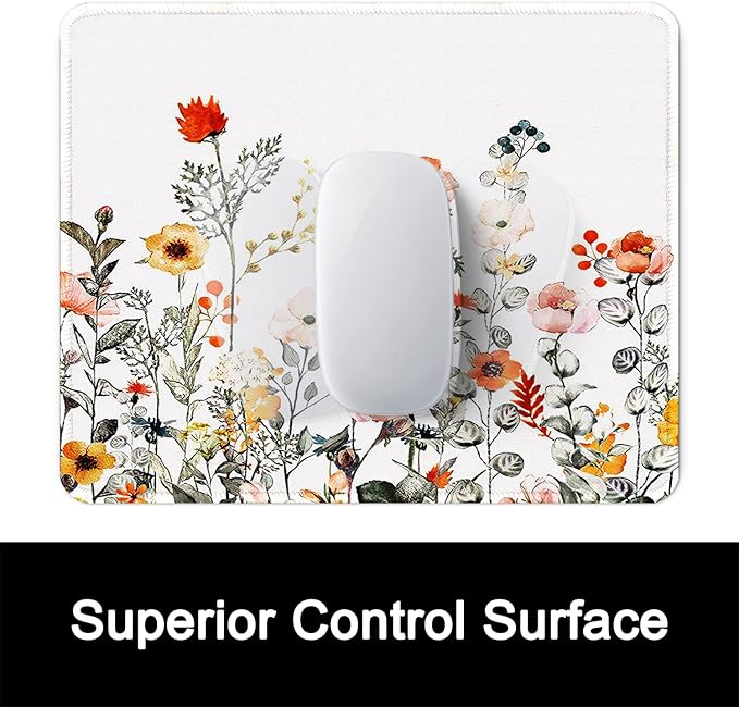 ITNRSIIET Mouse Pad with Stitched Edge Premium Textured Smooth Precise Operation Waterproof Washable Non-Slip Rubber Base Desktop Protection Mat, 10.2×8.3×0.12 inches, Wildflowers