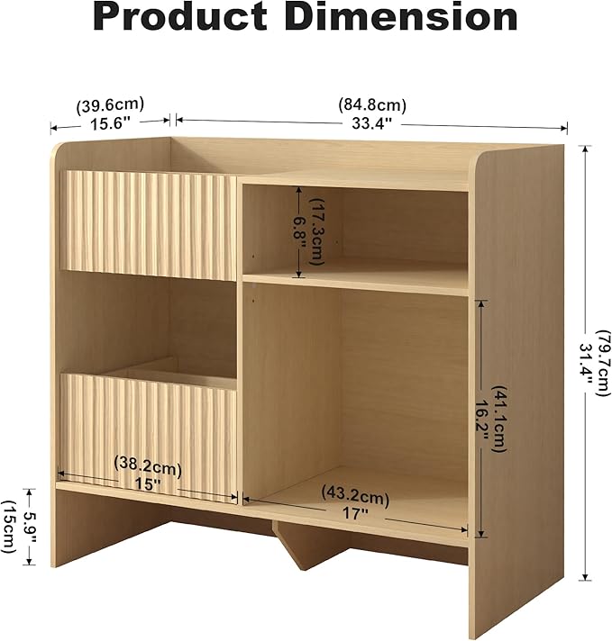 Record Player Stand with Vinyl Storage - Mid Century Modern Turntable Stand with Adjustable Shelves & Cable Hole, Record Player Table with 4 Cubes for Living Room, Bedroom, Oak