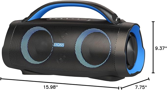 DOSS Extreme Boom Pro Loud Bluetooth Speaker with 100W Stereo Sound, Extra Bass, 20H Playtime, Party-Sync Led Lights, Built-in Power Bank, IPX6 Waterproof for Outdoor, Camping, Travel-Blue