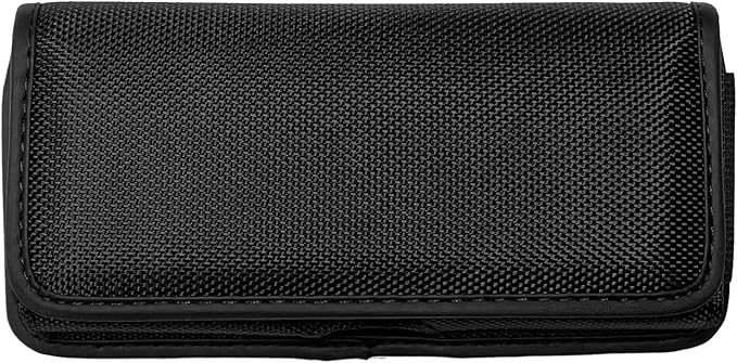Nylon Cell Phone Holster for Google Pixel 5, Alcatel Insight, Tetra, Verso, Samsung Galaxy S10e, J3, LG Aristo 3/2 - Horizontal Case Canvas Waist Carrying Pouch with Belt Clip/Loops, Black