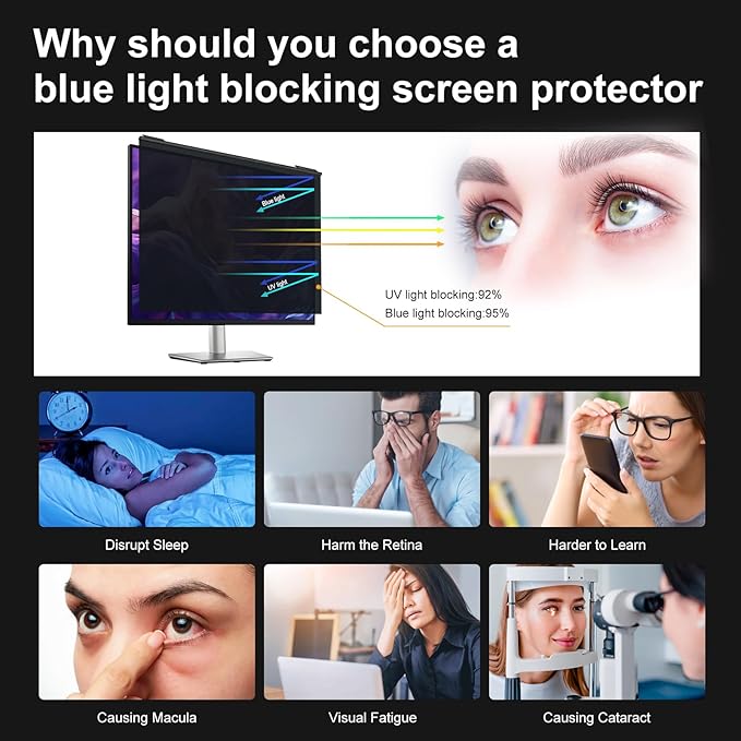 Magnetic Computer Privacy Screen Filter 27 Inch, Removable Hanging Aluminum Alloy Privacy Shield for 16:9 Widescreen Monitor, Anti Spy Anti Scratch Anti Glare Blue Light Screen Guard