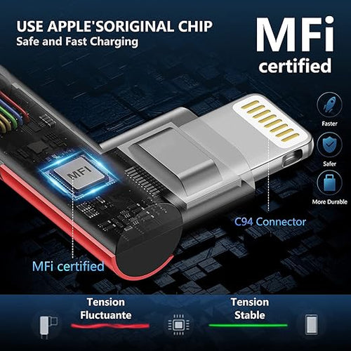 10ft iPhone Charger Cable,3Pack 90 Degree Charging Cable, [Apple MFi Certified] Long Lightning Cable Fast Charging Cord Compatible for iPhone 14/13/12/11/Pro/Max/Mini/X/Plus/8/7/6/Plus/ - Red