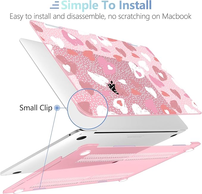 MEEgoodo Case for MacBook Pro 13 inch Case 2022 2021 2020 New A2338 M2/M1 A2251 A2289, Laptop Hard Shell with Keyboard & Camera Cover Compatible with 13 inch MacBook Pro, Pink Hearts & Dots
