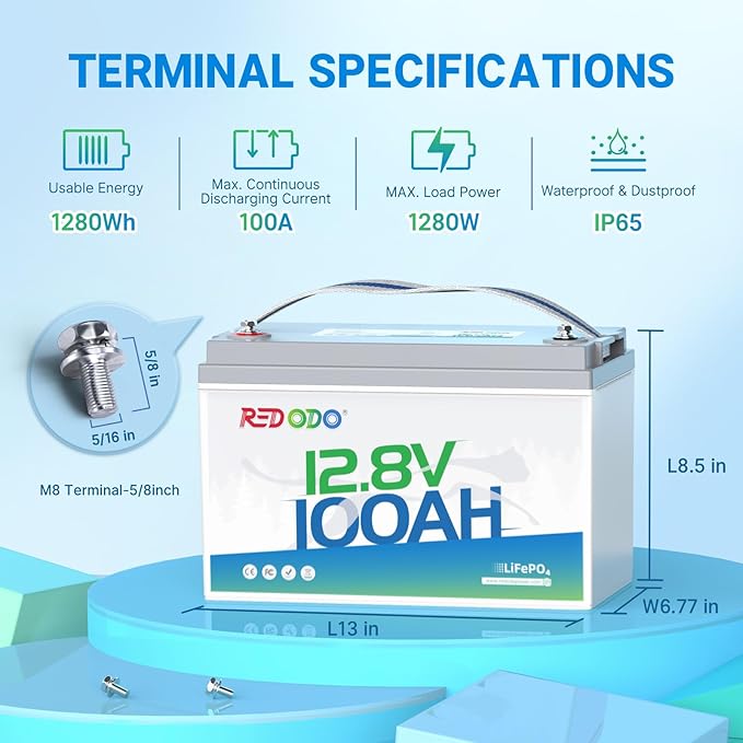 Redodo 12V 100Ah Lithium LiFePO4 Battery, Group 31 Battery Built in 100A BMS, Up to 15000 Cycles, 10 Years Lifetime, Perfect for RV, Off Grid, Solar, Marine, Trolling Motor