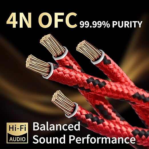 9 AWG Audiophile HiFi Speaker Audio Cable–4N OFC Core,24K Gold-Plated Banana Plugs with Nylon Braid,Compatible with Amplifier,Speakers,AV Receiver & Home Theater(9.84ft/3m) 2-Pack