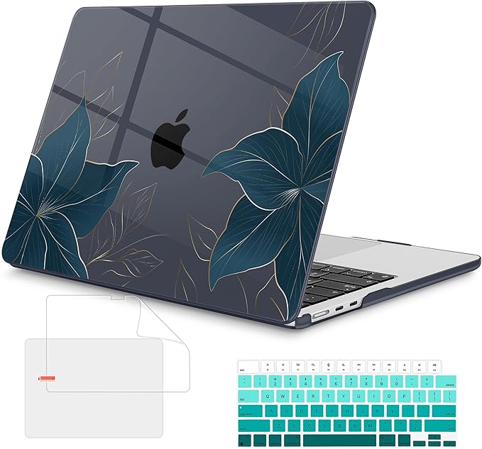 Mektron Compatible with M4 MacBook Air 15 inch Case 2025 A3241 2024 2023 M3 A3114 A2941 M2 Liquid Retina Display Touch ID, Plastic Hard Case & Keyboard Skin & Screen Protector - Floral C348