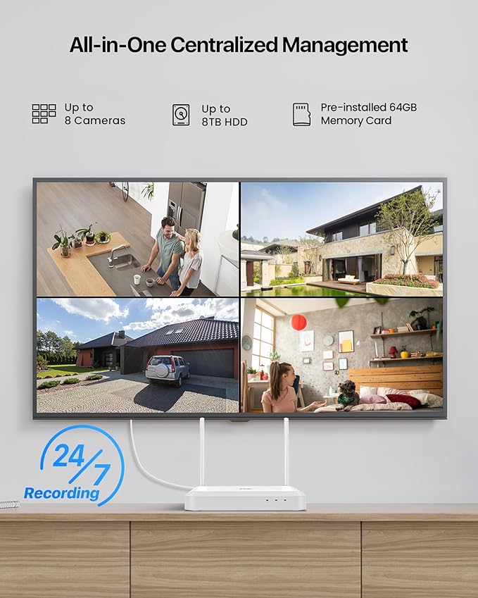 ZOSI 8 Channel 3K Wi-Fi 6 Security Camera System with 64G Memory Card for 24/7 Record, 2 x 5MP Pan Tilt WiFi Camera with Auto Tracking, Color Night Vision, Plug-in, AI Person Detect, 2-Way Audio