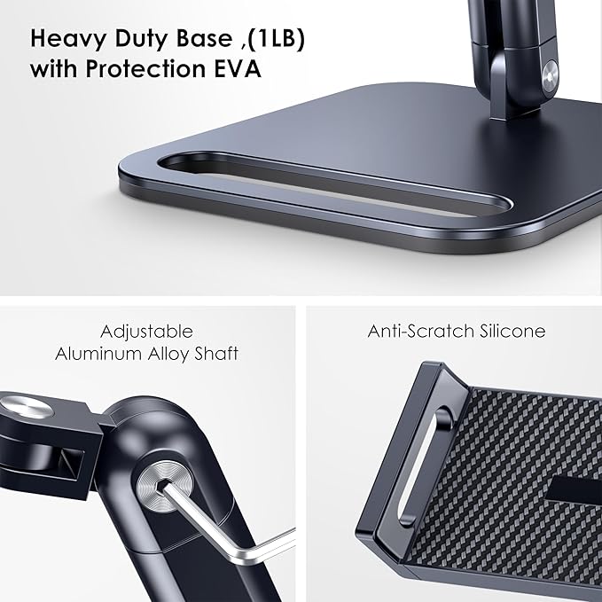 CreaDream Tablet Stand for iPad, Aluminum Tablet Holder with Heavy-Duty Base for Desk, Fully Adjustable Angle, Compatible with iPad Pro Air Mini, Galaxy Tab, Surface Pro, Kindle 4.7''-13", Black