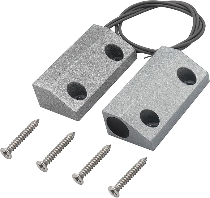 Magnetic Reed Switch Wired Surface Mount Normally Open NO Contact Sensor Alarm Magnetic Door Switch with 2 Wires, Zinc Alloy Sliver, MC-56