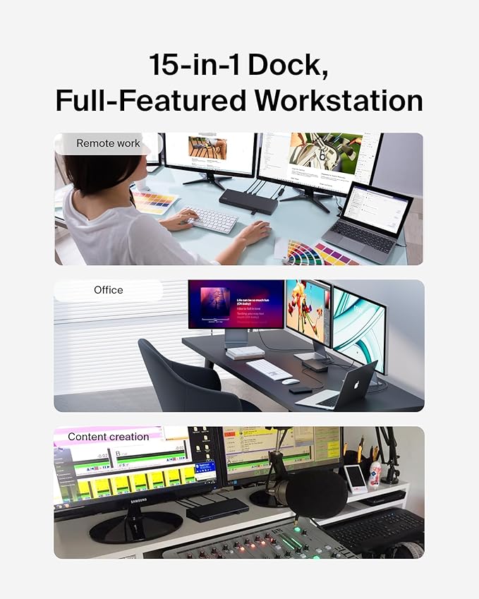 Belkin 15-in-1 Universal Triple Display DisplayLink Docking Station Hub w/ 3 HDMI Ports, 2 DisplayPorts for Triple 4K Display w/ 85W PD, Gigabit Ethernet, 3.5mm Mic/Speaker, 1 USB-C, & 5 USB-A Ports
