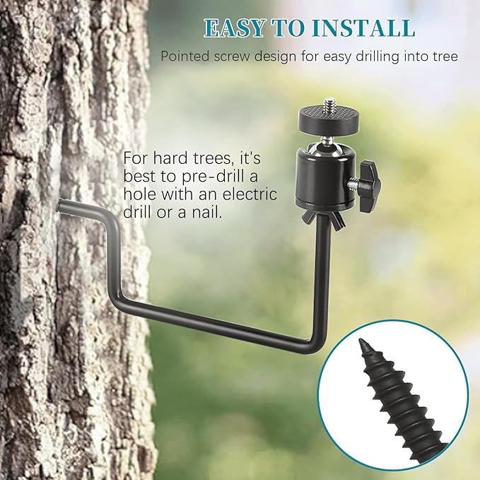 Trail Camera Mount, 4 Pcs Trail Camera Holder with 1/4 in Screw,Hunting Accessories,360° Adjustable Tree Screw Mounting Bracket for Game Cameras, Solar Panels, etc, Easy to Install & Heavy Duty