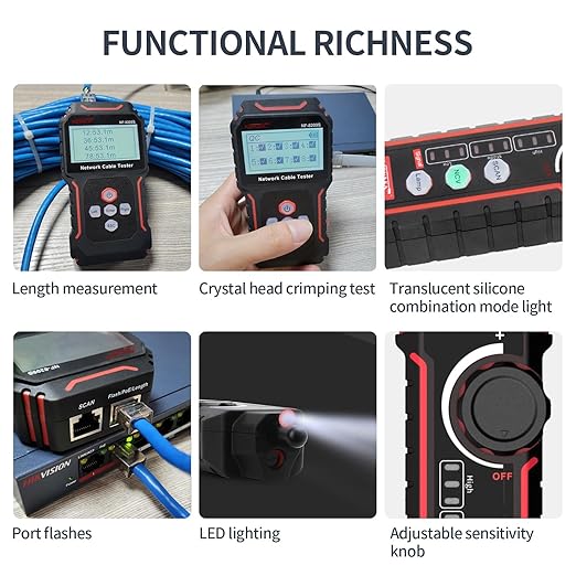 NOYAFA NF-8209S Network Cable Tester, Ethernet Cable Tester with PoE,NCV,Cable Length Test,Port Flashing,Multi-Function Trouble-Free Line Scan Mode,CAT5,CAT6 Line Tracer,LAN Network Cable Tracer Kit