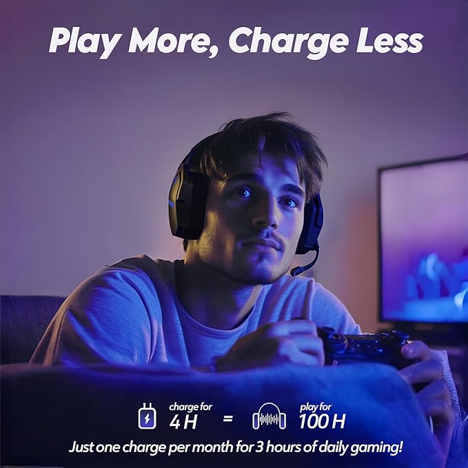 NUBWO G06 Dual Wireless Gaming Headset with Microphone for PS5, PS4, PC - 23ms Low Latency Audio - 100-Hour of Playtime - 50mm Drivers (Black-Blue)