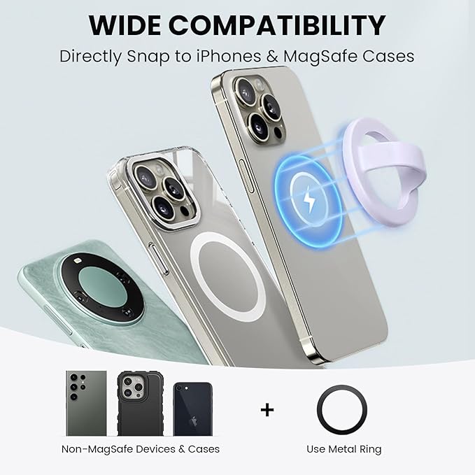 Magnetic Silicone Ring Grip Phone Holder, Loop Grip Phone Holder,Magnetic Phone Loop,Magsafe Phone Grip,Compatible with Magsafe for iPhone 16/15/14/13/12 Series (Purple)