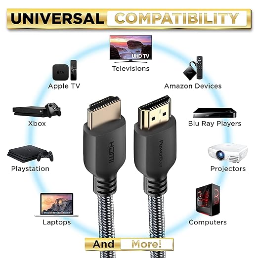 PowerBear 4K HDMI Cable 20 ft | High Speed Hdmi Cables, Braided Nylon & Gold Connectors, 4K @ 60Hz, Ultra HD, 2K, 1080P, ARC & CL3 Rated | for Laptop, Monitor, PS5, PS4, Xbox One, Fire TV, & More