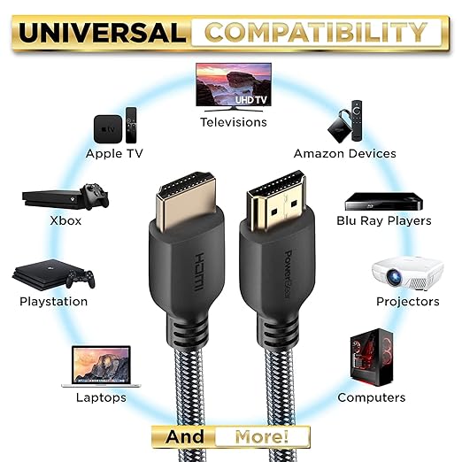 PowerBear 4K HDMI Cable 6 ft [2 Pack] High Speed, Braided Nylon & Gold Connectors, 4K @ 60Hz, Ultra HD, 2K, 1080P, ARC & CL3 Rated | for Laptop, Monitor, PS5, PS4, Xbox One, Fire TV, Apple TV & More…