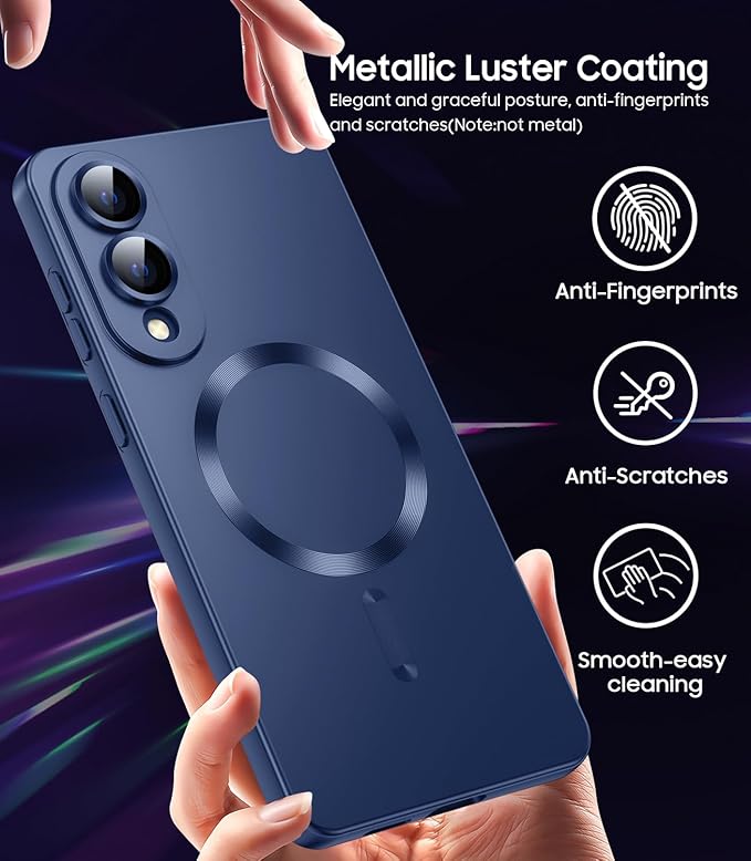 Magnetic for Samsung Galaxy S25 Edge Case [Compatible with MagSafe][Built-in Camera Lens Protector] Slim Soft Silicone Bumper Shockproof Metallic Luster Phone Case (Blue)