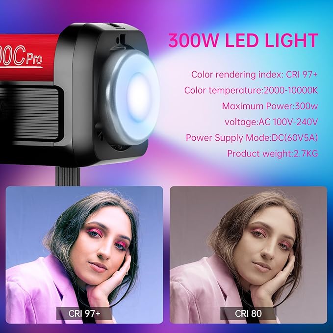 GVM 300W Photo Lighting RGB Video Light with Bowens Holder Lantern Softbox and Stand CRI 97+ CCT 2000K~10000K 6 Lighting Scenarios Application Program Controlled Studio Photo Lights