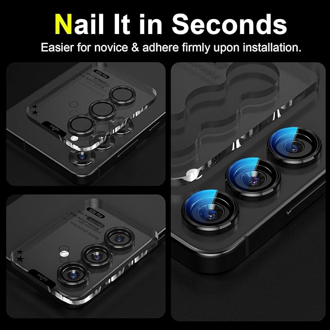 YWXTW Camera Lens Protector for Samsung Galaxy S25 Accessories [1:1 Fit & Ultra Clarity] 9H Tempered Glass Metal Individual Ring Camera Cover Screen Protector for S25, Case Friendly (Black)