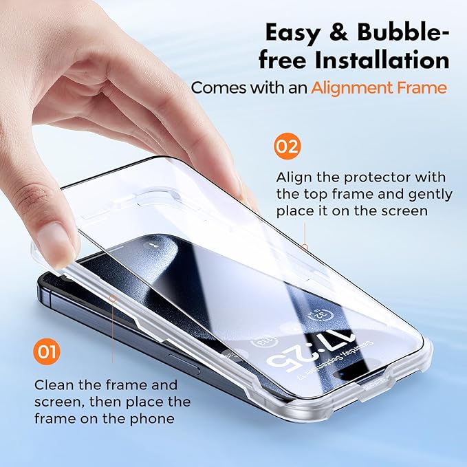 UNBREAKcable 3-Pack Screen Protector for iPhone 15 Pro Max, Double Shatterproof Tempered Glass [Easy Installation Frame] [HD Clear] [9H Hardness] [Full Coverage] for iPhone 6.7 inch