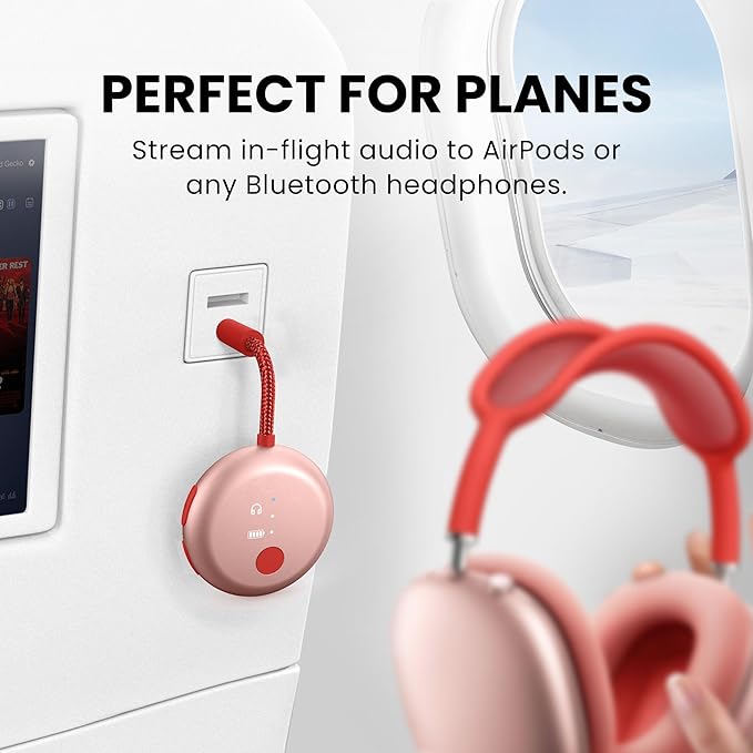 Avantree SoundJet R1 – Pack of 5 Airplane Bluetooth Adapter for Headphones & AirPods, aptX Adaptive, Qualcomm Chipset, 20H Battery, Wireless Audio Transmitter for in-Flight Travel Essentials - 5 Color