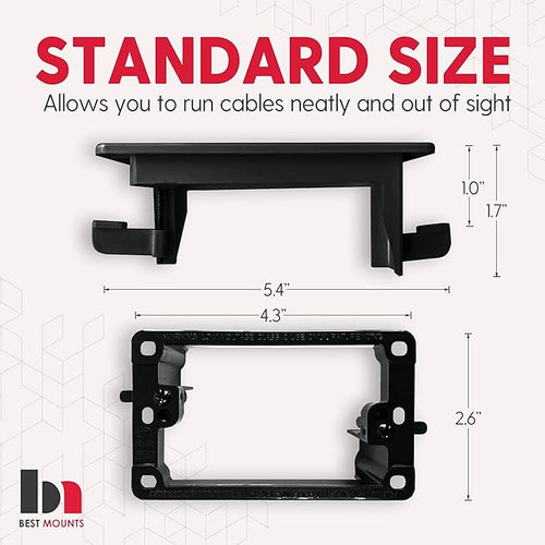 1 Pack Wall Plate Cable Pass Through with Bracket - In Wall Cable Management Kit - Recessed Cable Wall Plate Pair with Single Gang Low Voltage Mounting Bracket - Decorator Cover for Low Voltage Cables