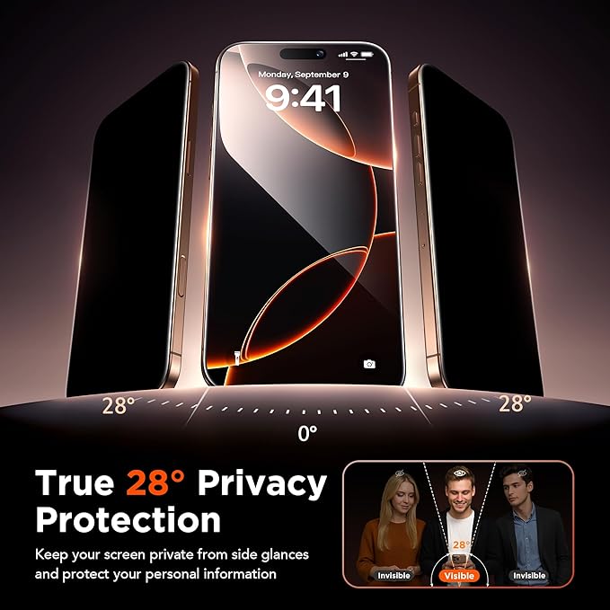 GolbinBox 3-Pack Privacy Screen Protector for iPhone 15/16 6.1 Inch,Military-Grade Shatterproof Anti-Spy HD Tempered Glass with Installation Tray,Dust and Bubble Free,9H Hardness,Anti - Fingerprint