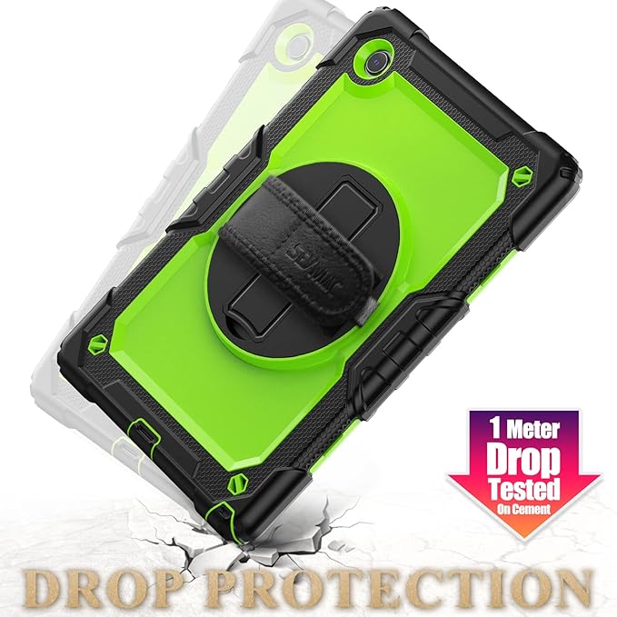 SEYMAC stock Case for Samsung Galaxy Tab A9+ Plus 11'', Full-Body Drop Protection Case with Screen Protector Pencil Holder [360° Rotating Hand Strap] &Stand, Green+Black