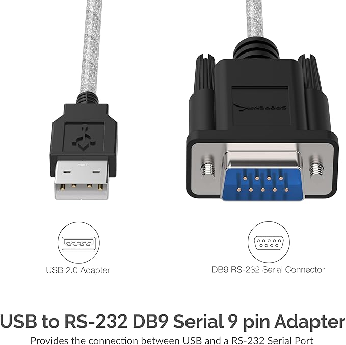 SABRENT USB to RS-232 DB9 Serial 9 pin Adapter Prolific PL2303 1-ft [SBT-USC1K]