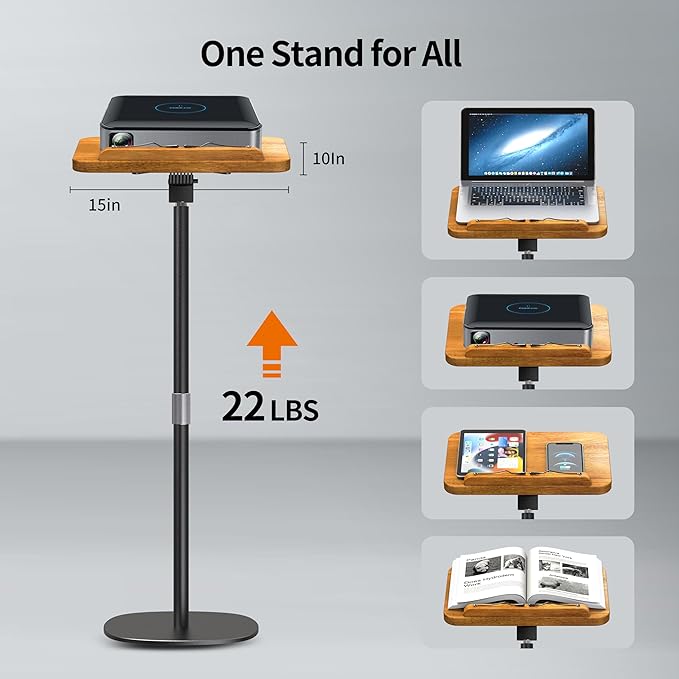 NAMON Floor Book Stand for Reading, 100% Solid Wood, Height Adjustable from 16.5" to 51", Floor Reading Stand with Page Clip for Cookbooks, Sheet Music, Projector (Without T-Shaped)
