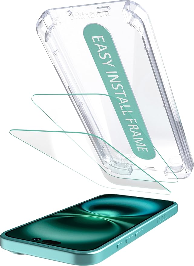 Smartish® iPhone 16 Screen Protector - 2-Pack Tempered Glass Screen Protectors - Tuff Sheet - 9H Easy Install Frame [Scratch Resistant] Case-Friendly- Dynamic Island for Apple iPhone 16 Clear