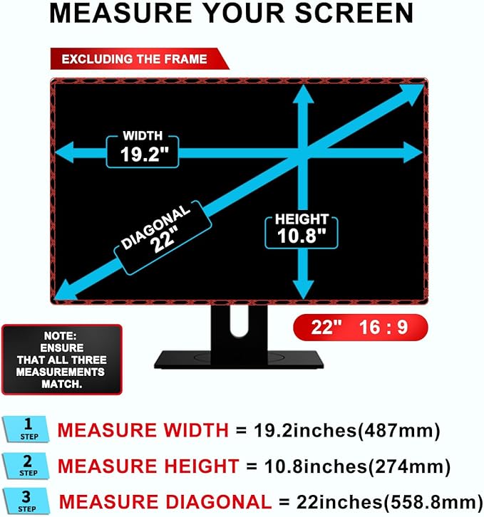 22 inch Computer Privacy Screen Filter for 16:9 Aspect Ratio Widescreen Monitor - Anti-Glare & Anti-Scratch Protector Film - Blue Light Filter (22 Inch (Diagonal) - 16:9Aspect Ratio)