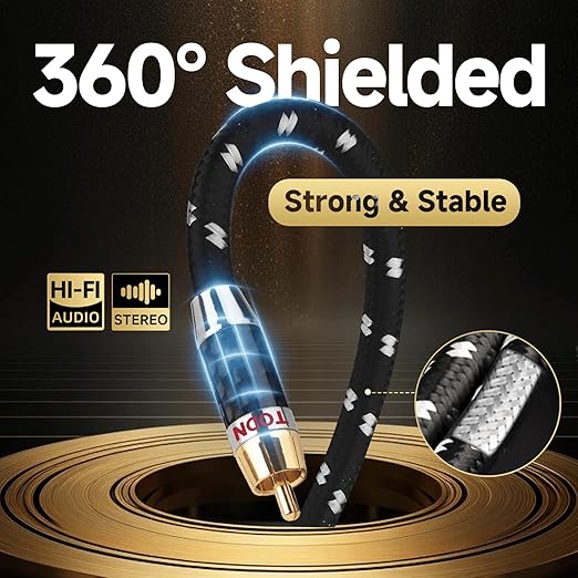 TODN Audiophile RCA Cables Stereo Shielded HiFi 2RCA Male to Male for Subwoofer, Phono, Car Audio (1.64ft/0.5m, 1 Pair)