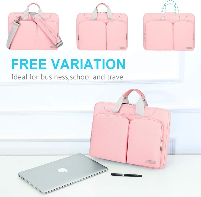Lacdo 360° Protective Laptop Shoulder Bag, 15-15.6 inch Laptop Sleeve Case for Acer HP Lenovo Dell ASUS Laptop, Acer Aspire, HP Pavilion, Dell Inspiron, Lenovo IdeaPad,ASUS ZenBook Computer Bag, Pink
