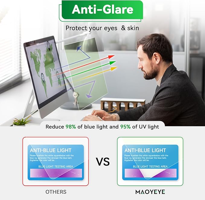 [2 Pack] Magnetic 27 Inch Computer Anti Blue Light Screen Protector for 16:9 Aspect Ratio Widescreen Monitor, Hanging Eye Protection Anti-Glare Light Screen Protector, Removable 27in Protective Film