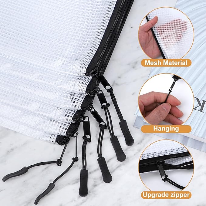 24pcs Mesh Zipper Pouch Puzzle Storage Bags A3 17x12 Inches Large File Bags Black Reusable Zipper Pouches for Organizing, Classroom Board Game Organization