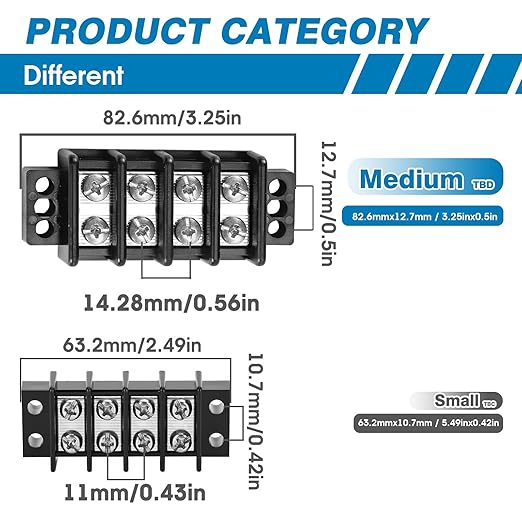 GLOSO Marine Terminal Blocks TBD Double Row Stainless 10-22 AWG Cu, 30A/600V- 1 Pack, 8 Poles