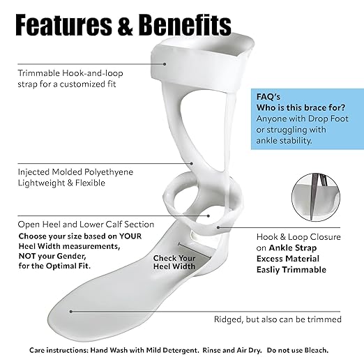 BraceOn AFO Swedish Foot Stabilizer, Drop Foot Brace for Women, AFO Brace and Foot Drop Brace, Womens, Right