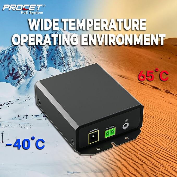 PROCET Gigabit PoE++ Injector 90W, IEEE802.3 af/at/bt Compliant 10/100/1000Mbps Industrial PoE Adapter with Wide Temp -40°F to 149°F, 6KV Surge Protection, 50-5V DC Jack/ 2PIN Input, PT-PSE109GBRO-D