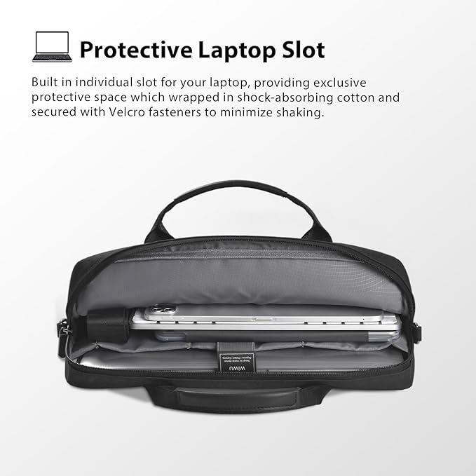 WIWU Laptop Bag 15.6 16 Inch for Men Laptop Case with Shoulder Strap Water-Resistant Messenger Work Bag for Business Compatible with MacBook Air Pro/Dell XPS/HP Envy/Microsoft Surface(Black)