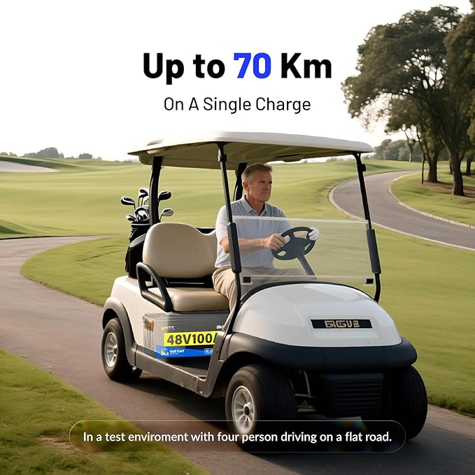 48V 100Ah Lithium Battery for Golf Cart, Built-in Bluetooth & 200A BMS & Mobile Monitor, 48Volt 15000+ Deep Cycles LiFePO4 Lithium Batterys, Range of 60 Miles 600A Peak Current for Golf Cart
