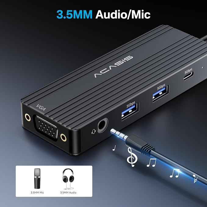 ACASIS USB C Docking Station Dual Monitors,8-in-1 Laptop Docking Station with Dual HDMI +VGA +3 * 5G USB-A/C+3.5MM Audio+PD100W, USB C HUB multiport Adapter for Dell/HP/Lenovo ThinkPad（Black）