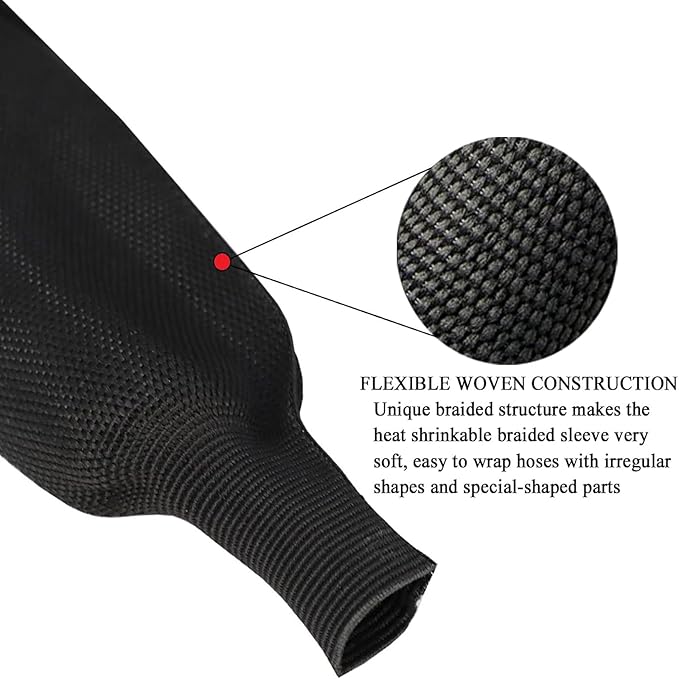 Braided Sleeving 2:1 Shrinkable Fabric Heat Shrink Tubing- Abrasion Protection Flexibility Wiring Harness Cable Sheath (1/2" ID, 16ft)