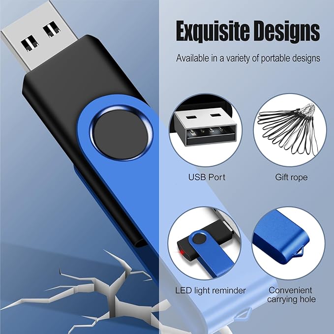 EASTBULL 8GB USB Flash Drive Bulk Thumb Drives 50 Pack with Lanyards USB 2.0 Memory Sticks Zip Drive Pen Drive for Storage and Backup Blue 50PCS 8GB