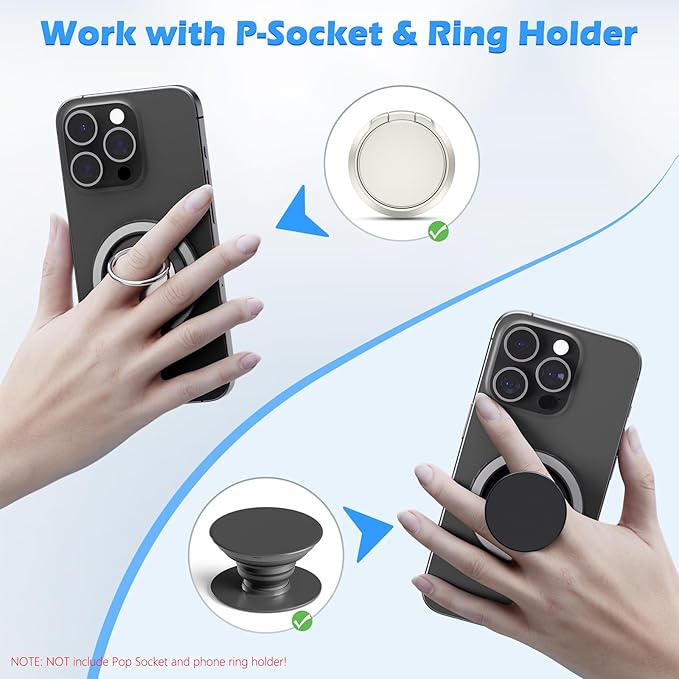 imluckies Magnetic Base Compatible with PopSocket Phone Grips and MagSafe iPhone Series Case, Removable Kindle/Phone Holder Base, Thin & Light Portable Plate, Matte Light-Black